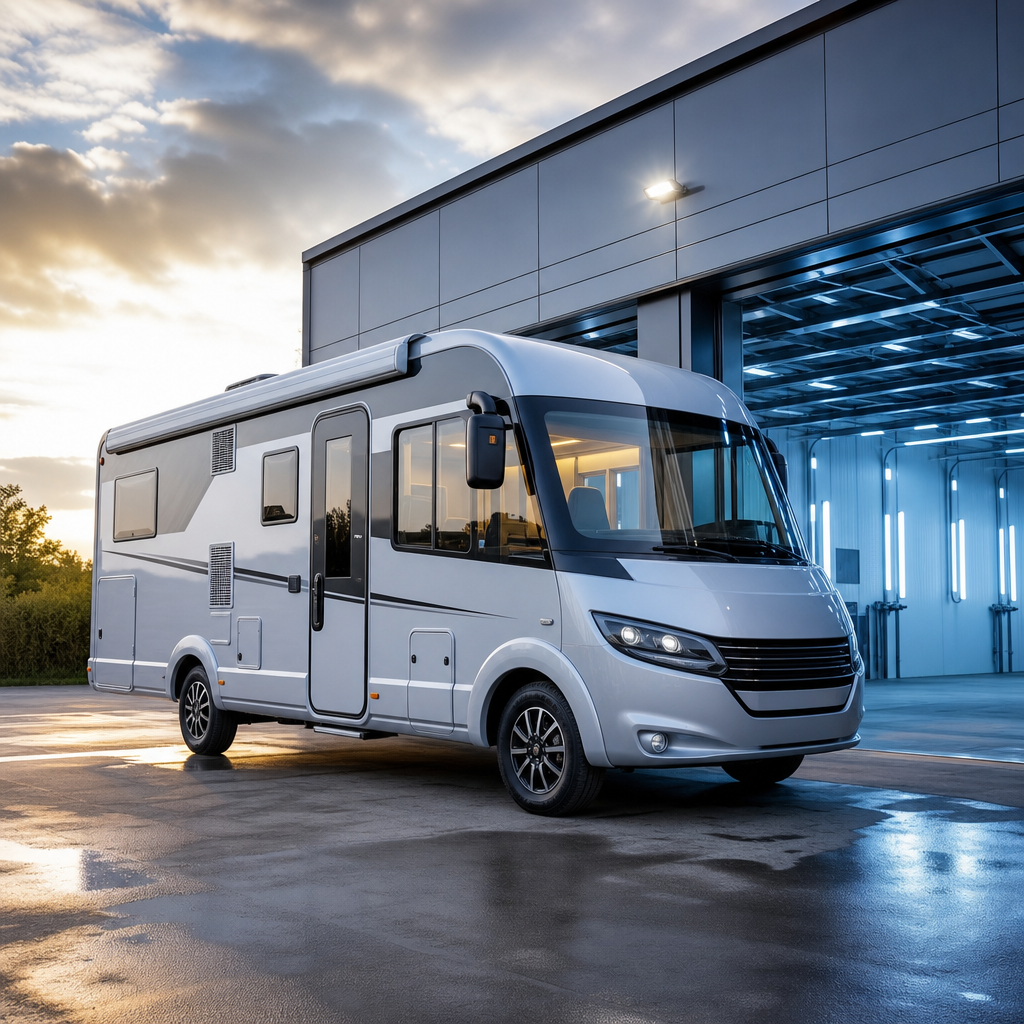 Frisch lackiertes Wohnmobil vor der Camper-Lackiererei Bülow in Nettersheim-Zingsheim
